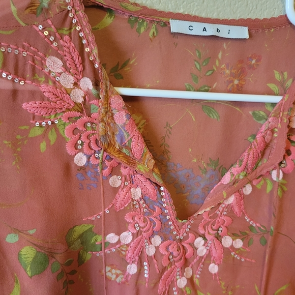 CABI Sheer Silk Floral Blouse, S - Picture 2 of 9